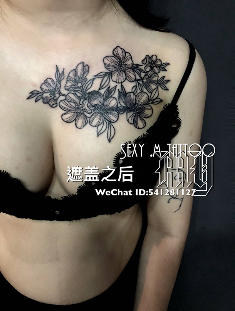 清新风格纹身图片_成品胸部清新纹身图案