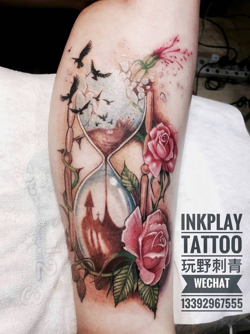 时间玫瑰纹身图片