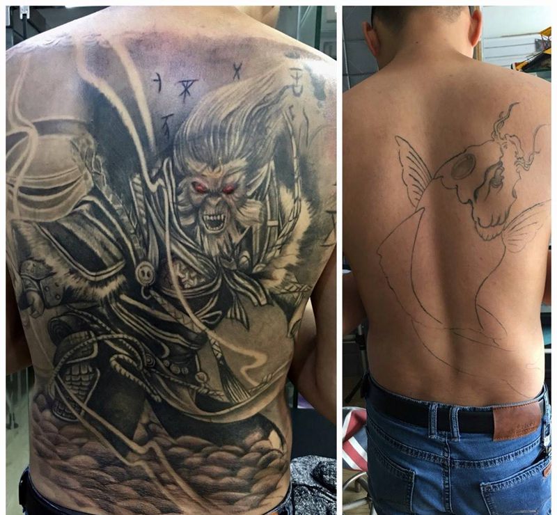 满背遮盖纹身图片