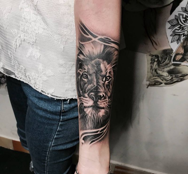 遮盖纹身图片_成品手臂欧美动物纹身图案