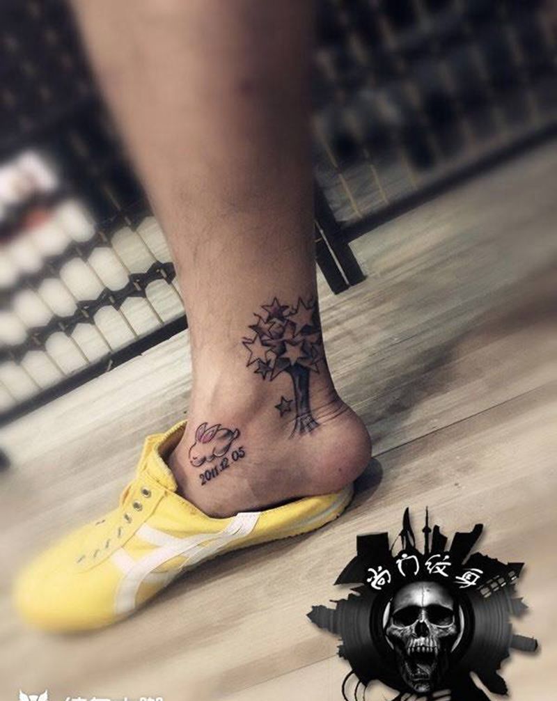 树，兔子纹身图片