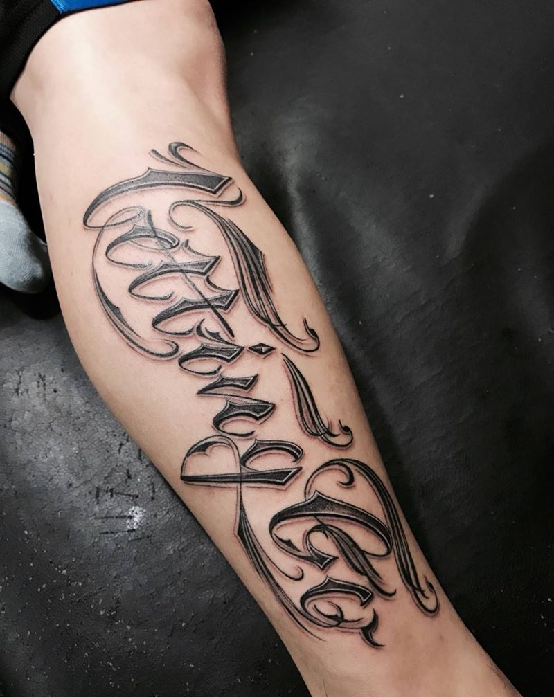 字体设计纹身图片_成品腿部欧美字符原创纹身图案