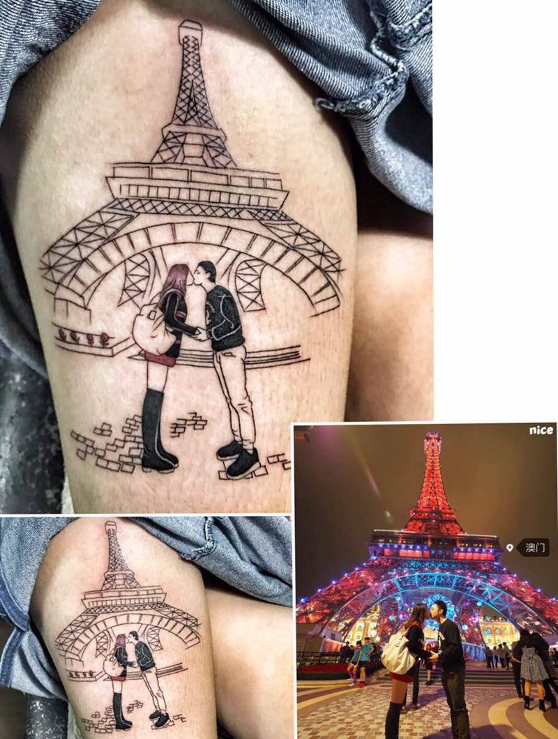 简笔纹身图片_成品腿部欧美清新原创人物纹身图案