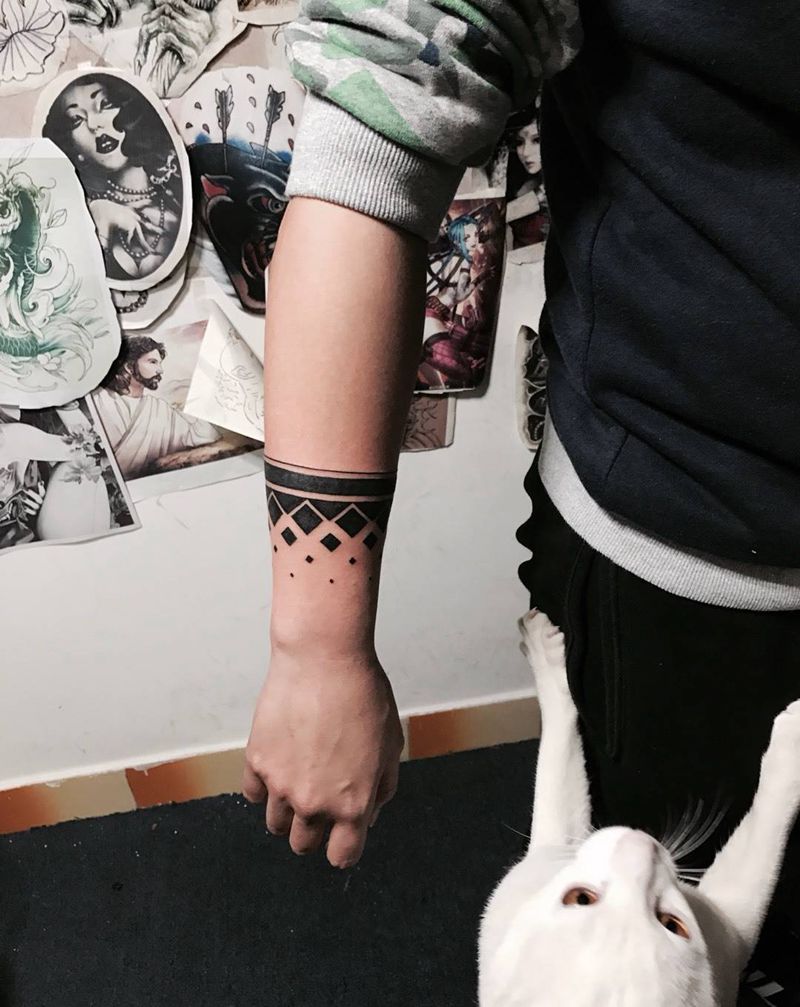 手环纹身图片_成品手臂欧美图腾几何纹身图案