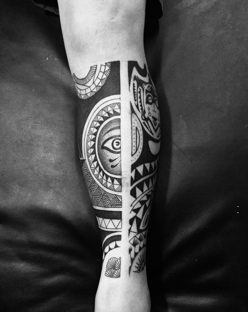 玛雅图腾纹身图片_成品腿部习俗图腾宗教纹身图案