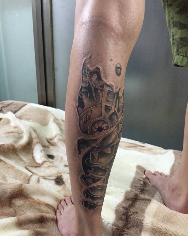 机械0纹身图片_成品腿部欧美纹身图案