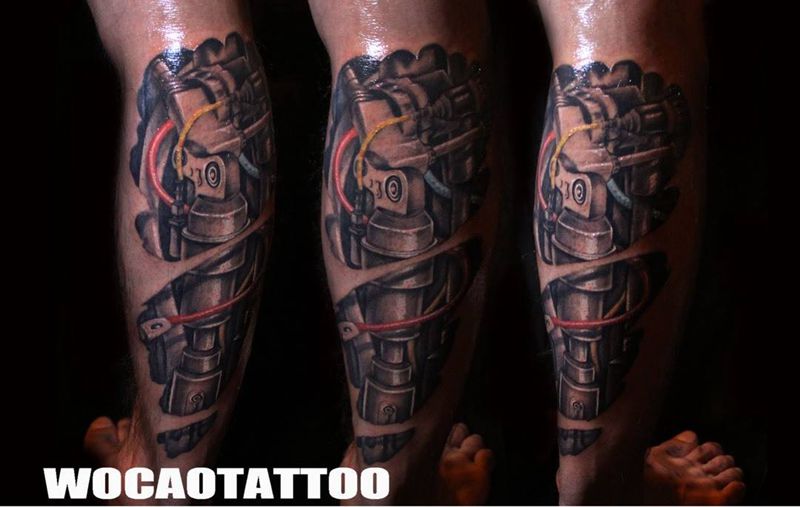 机械小腿纹身图片