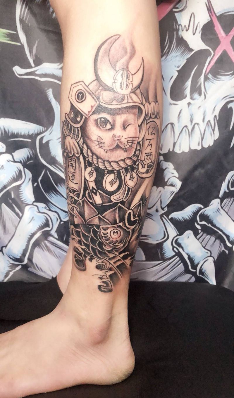 原创招财猫纹身图片