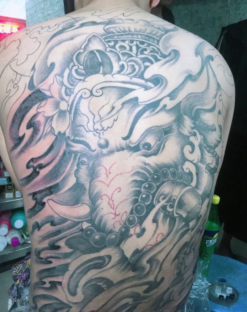 满背象神完成纹身图片