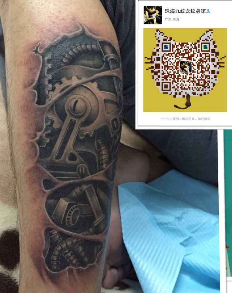 机械腿纹身图片_成品腿部欧美纹身图案