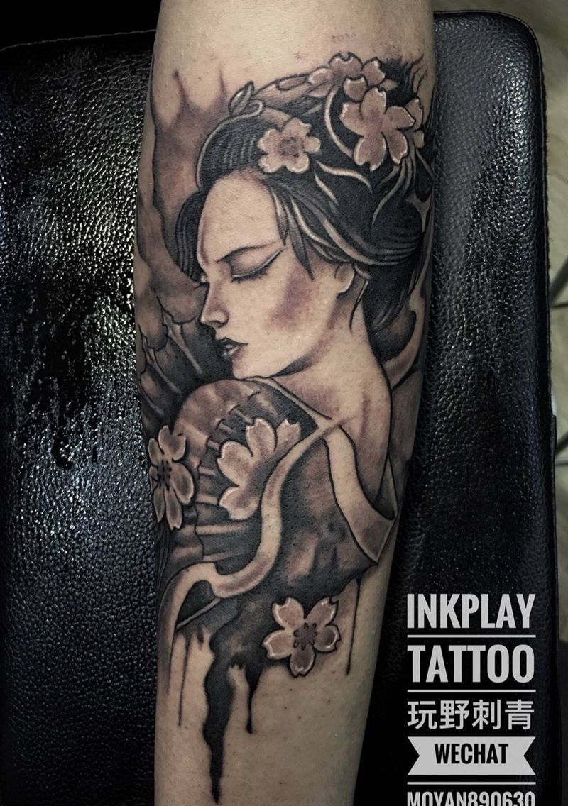 遮盖旧图,中式艺妓。纹身图片