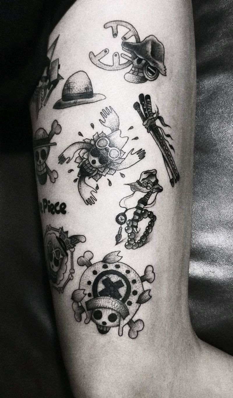 school黑白拼接纹身图片_Old School纹身图案