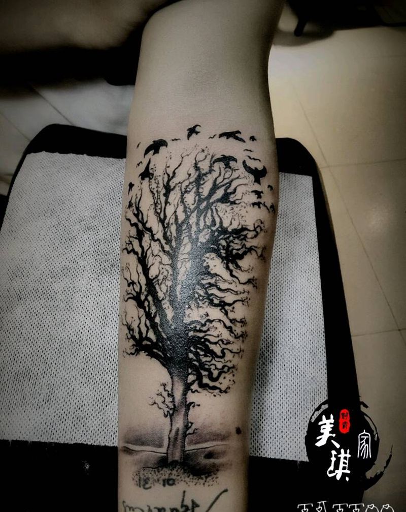 枯藤老树昏鸦纹身图片