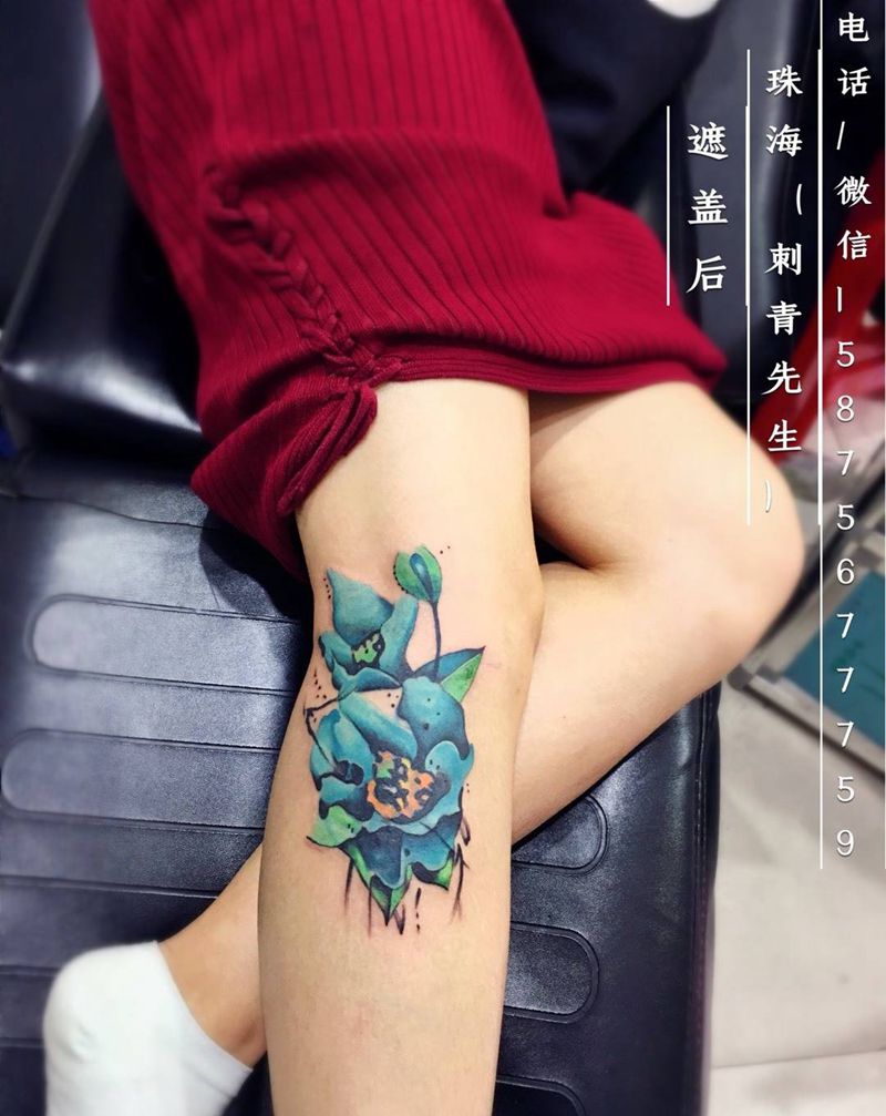 花纹身图片_静物清新腿部成品纹身图案