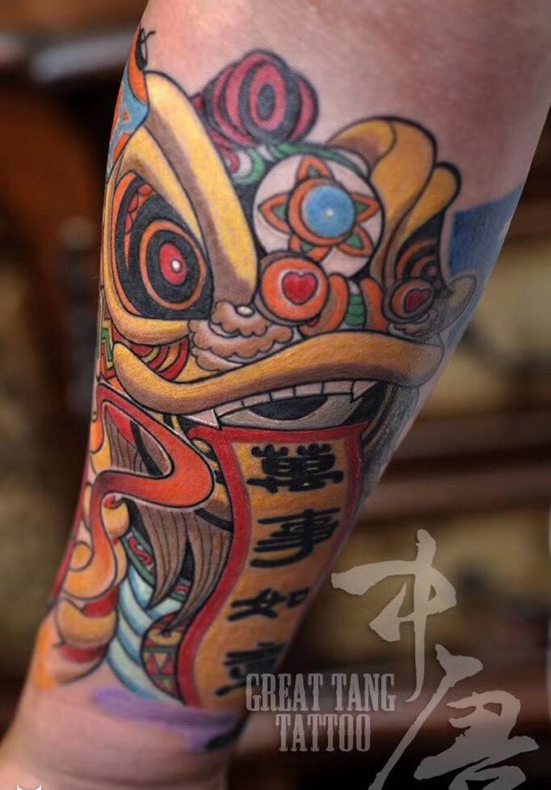 唐狮子纹身图片