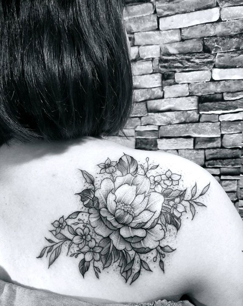 素花 点刺风格纹身图片