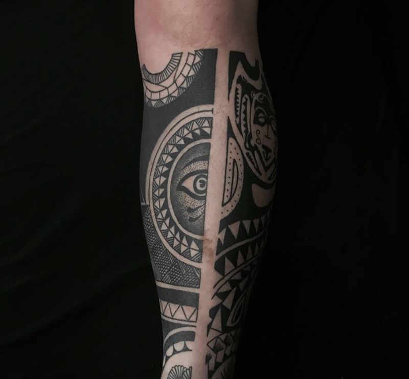 包小腿部落图腾纹身图片_成品手稿原创图腾传统腿部纹身图案