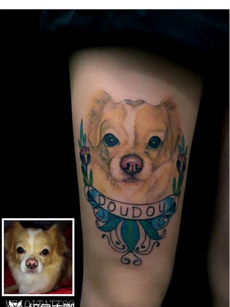 萌宠纹身图片_腿部纹身图案