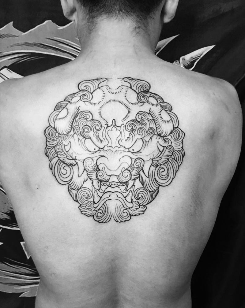 唐狮 线条完成纹身图片