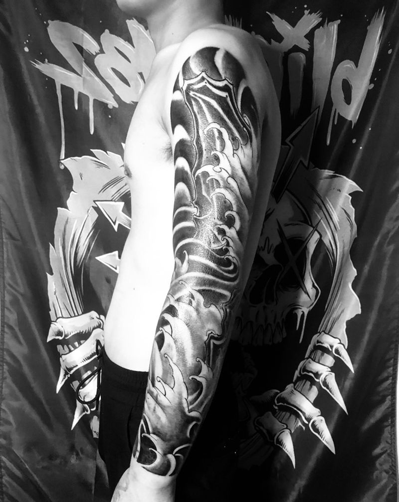 原创浪花臂纹身图片