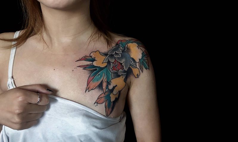 肩花纹身图片