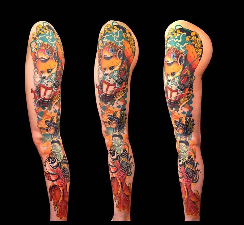 日式花腿外侧纹身图片