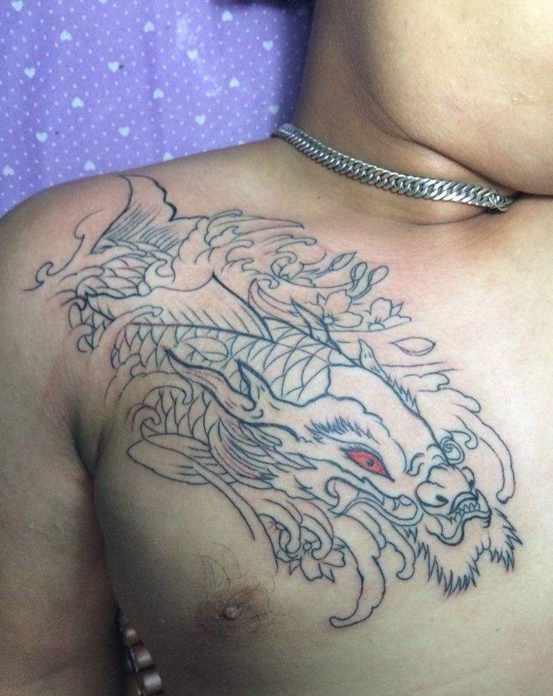 龙头鱼线条纹身图片