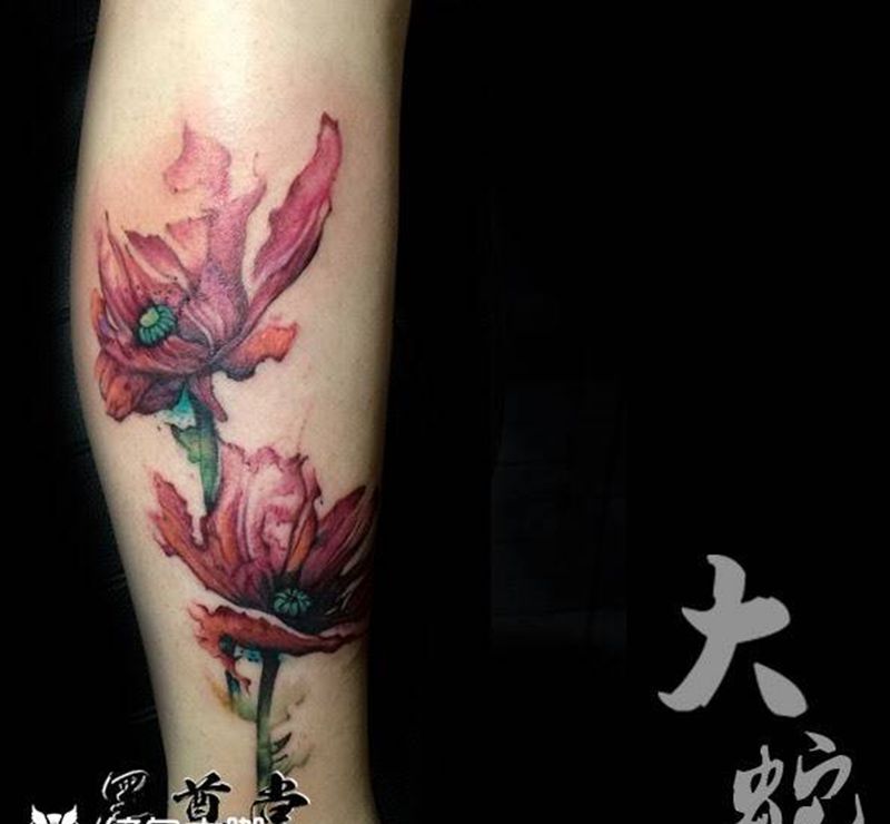 罂粟花开及恢复后效果纹身图片