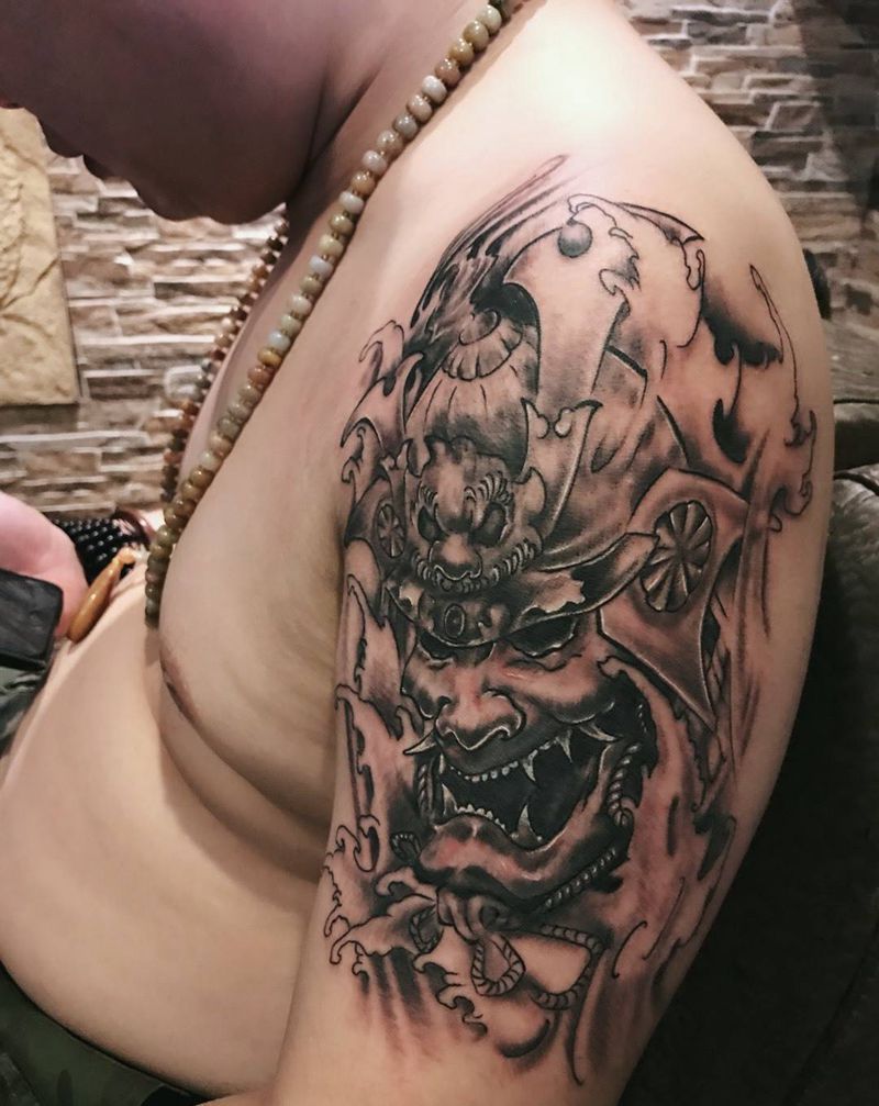 鬼武士遮盖纹身图片