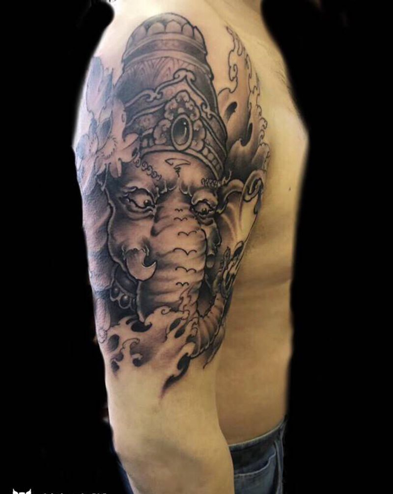 象神纹身图片_肩部纹身图案
