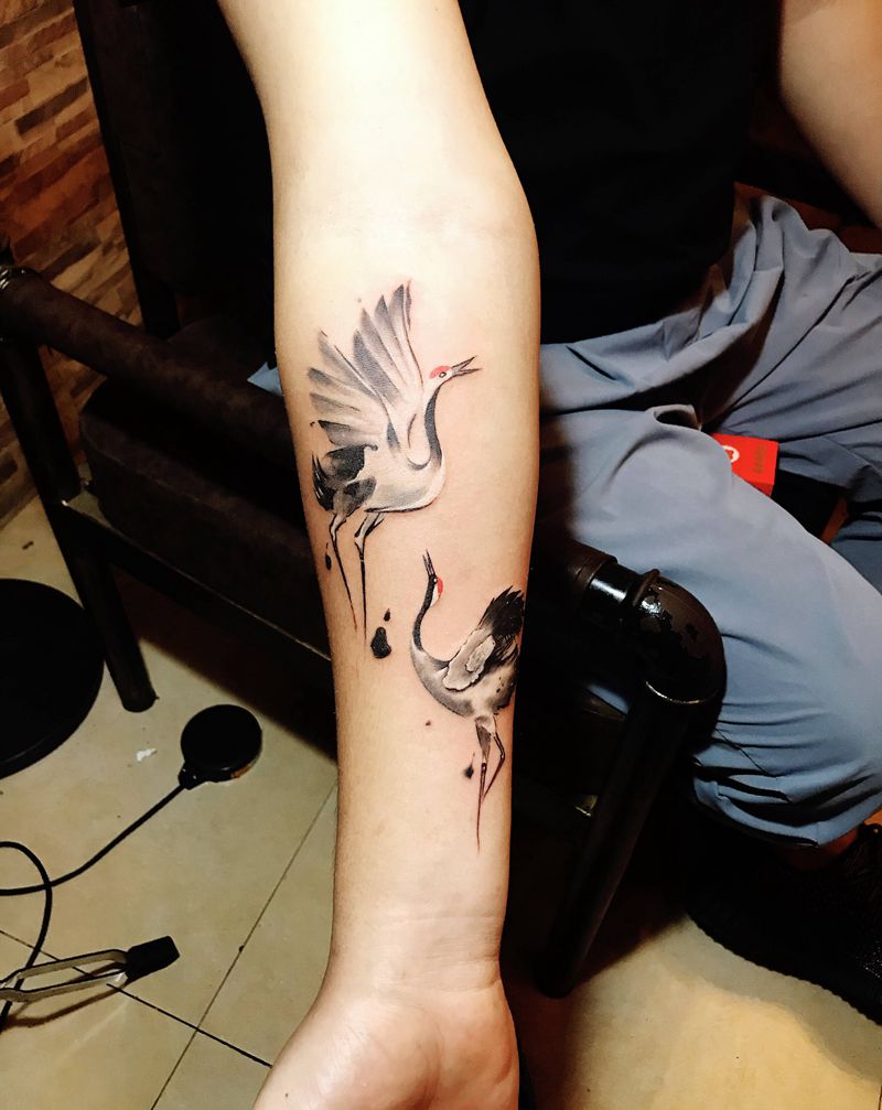 丹顶鹤纹身图片_手部纹身图案