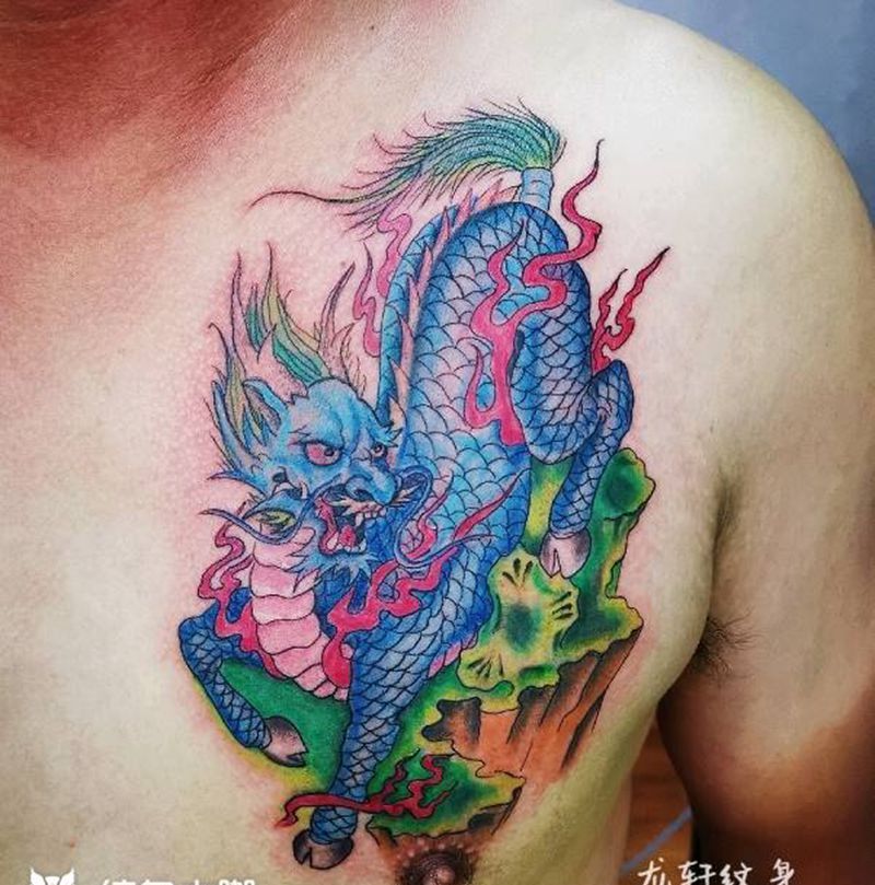 麒麟纹身图片_胸部纹身图案