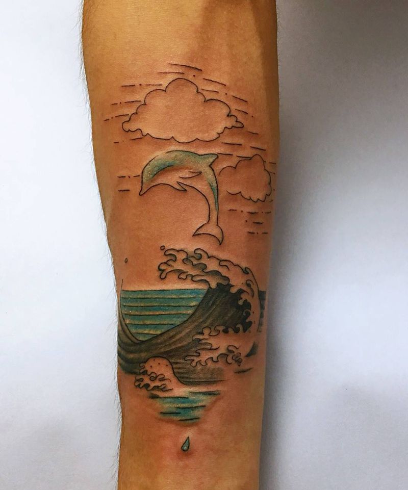 海豚乘风破浪纹身图片