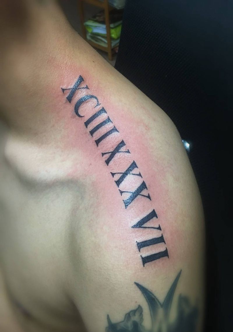 罗马数字纹身图片_成品肩部清新字符纹身图案