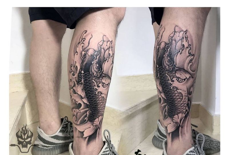 又见鲤鱼纹身图片_成品脚部传统动物纹身图案