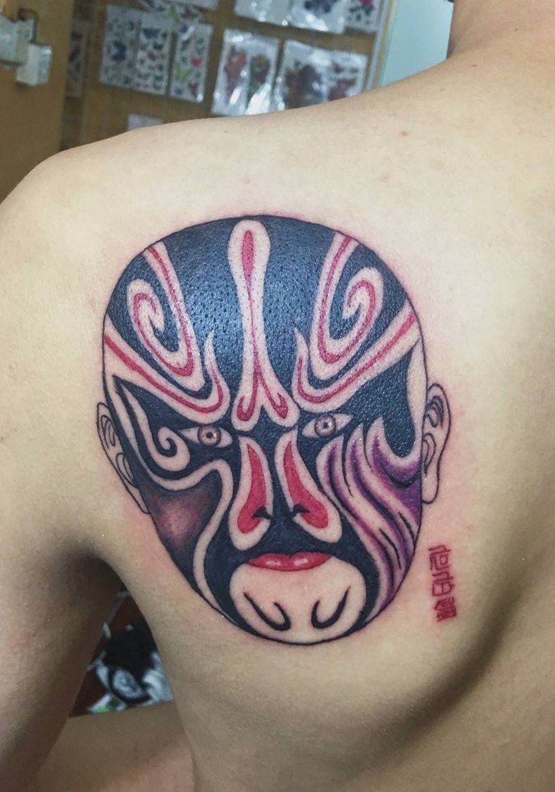 脸谱纹身图片_成品背部习俗国画传统人物纹身图案