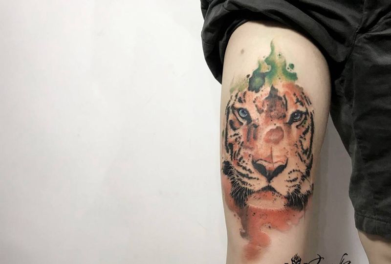 水彩虎纹身图片_水彩纹身图案