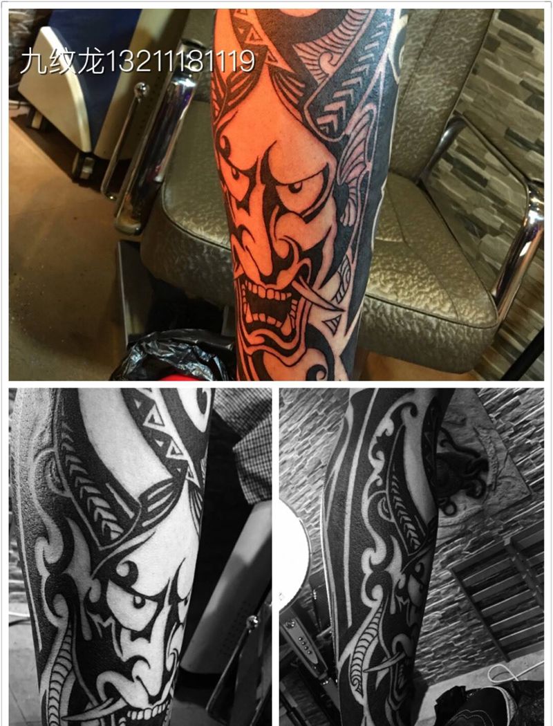 图腾般若包腿纹身图片