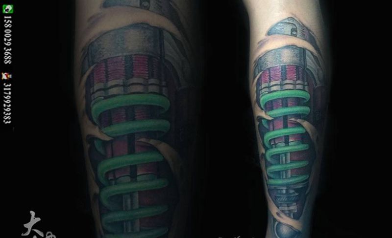小腿机械！纹身图片