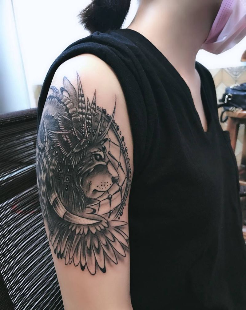 狮头捕梦网纹身图片