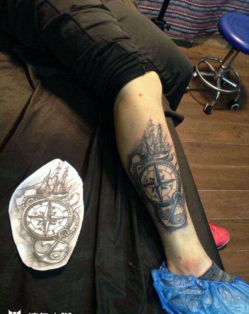 船指南针纹身图片