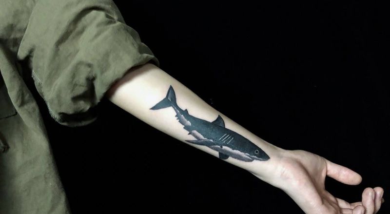 鲨鱼遮盖纹身图片