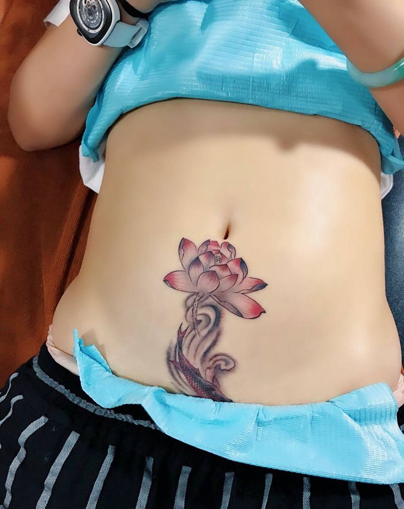 莲花鲤鱼盖疤纹身图片