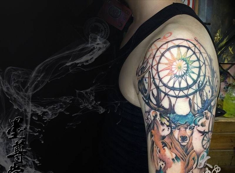 鹿与网，男款纹身图片