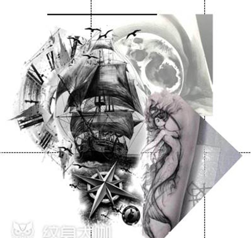 客户提供的素材构思的花臂纹身图片_手臂纹身图案