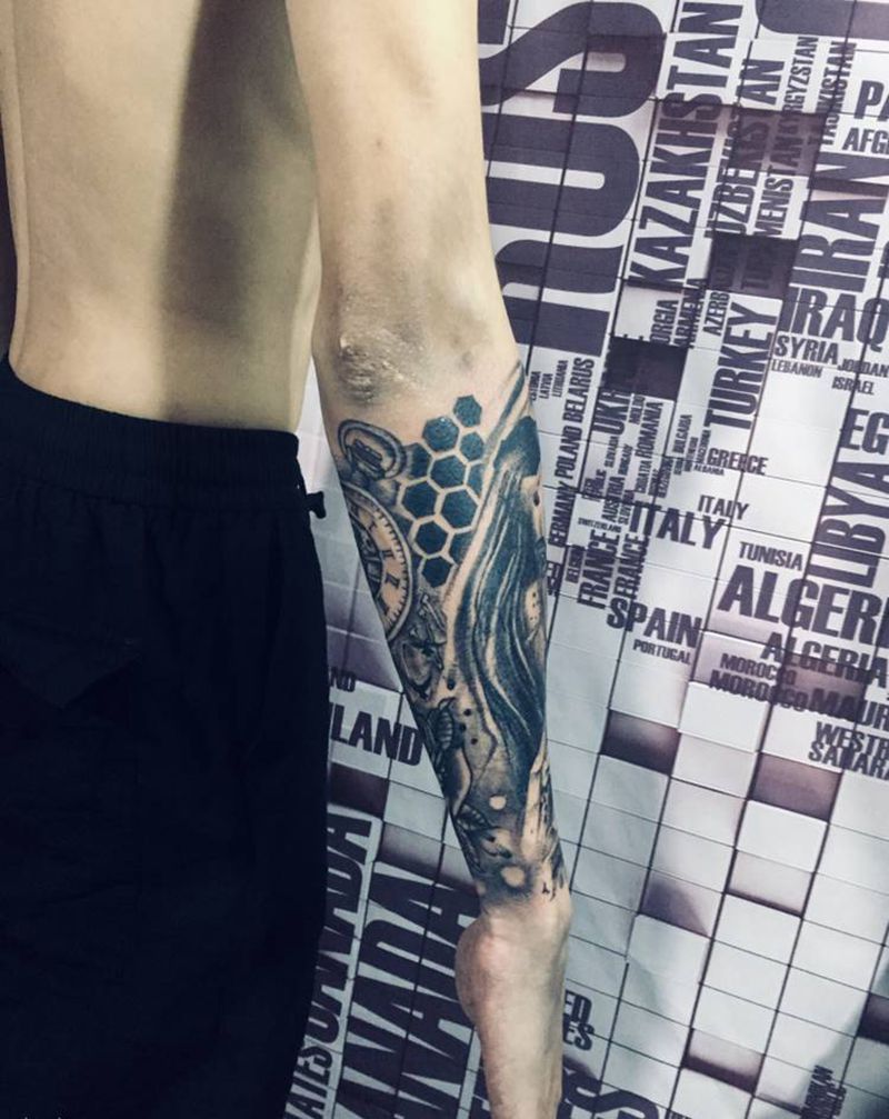 六边型纹身图片_手臂纹身图案