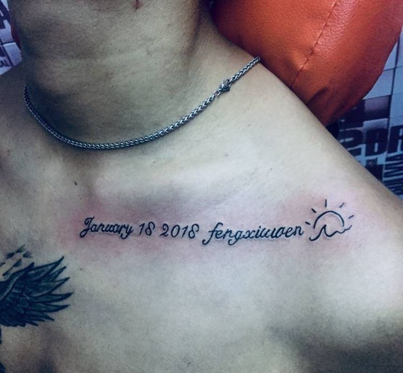 锁骨英文纹身图片_肩部纹身图案