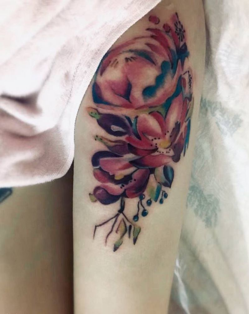 花纹身图片_腿部纹身图案