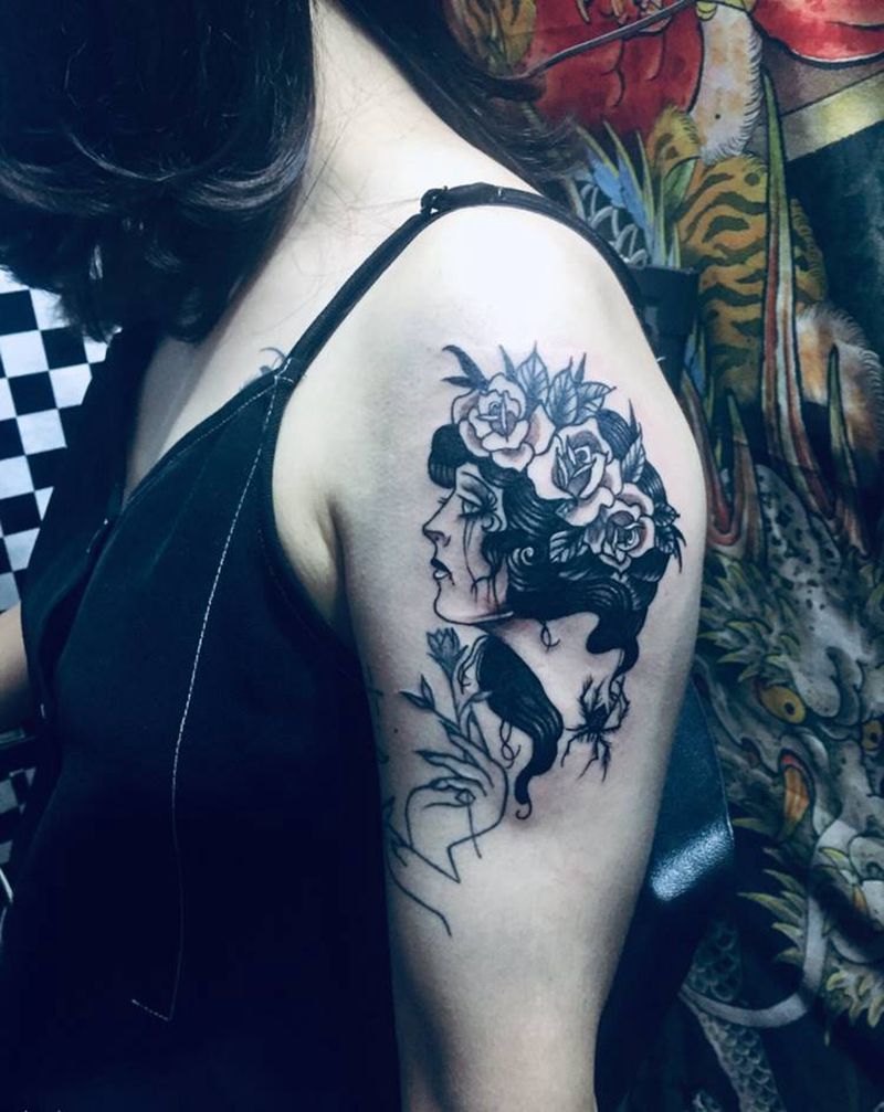 女郎 这是一个遮盖纹身图片_手臂纹身图案