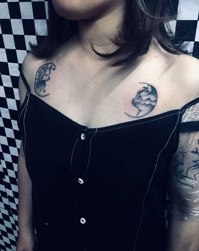 猫狗纹身图片_肩部纹身图案